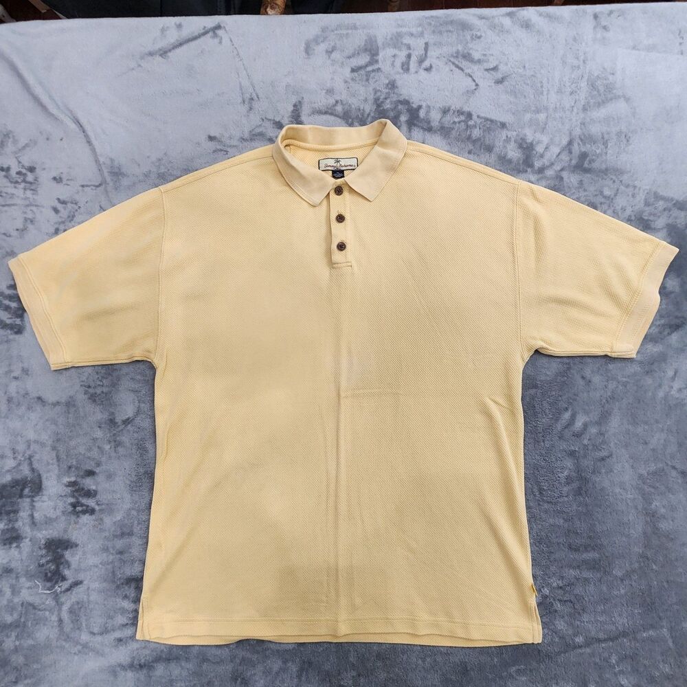 Tommy Bahama Shirt Mens Size XL Golden Yellow Silk Blend Short Sleeve Polo